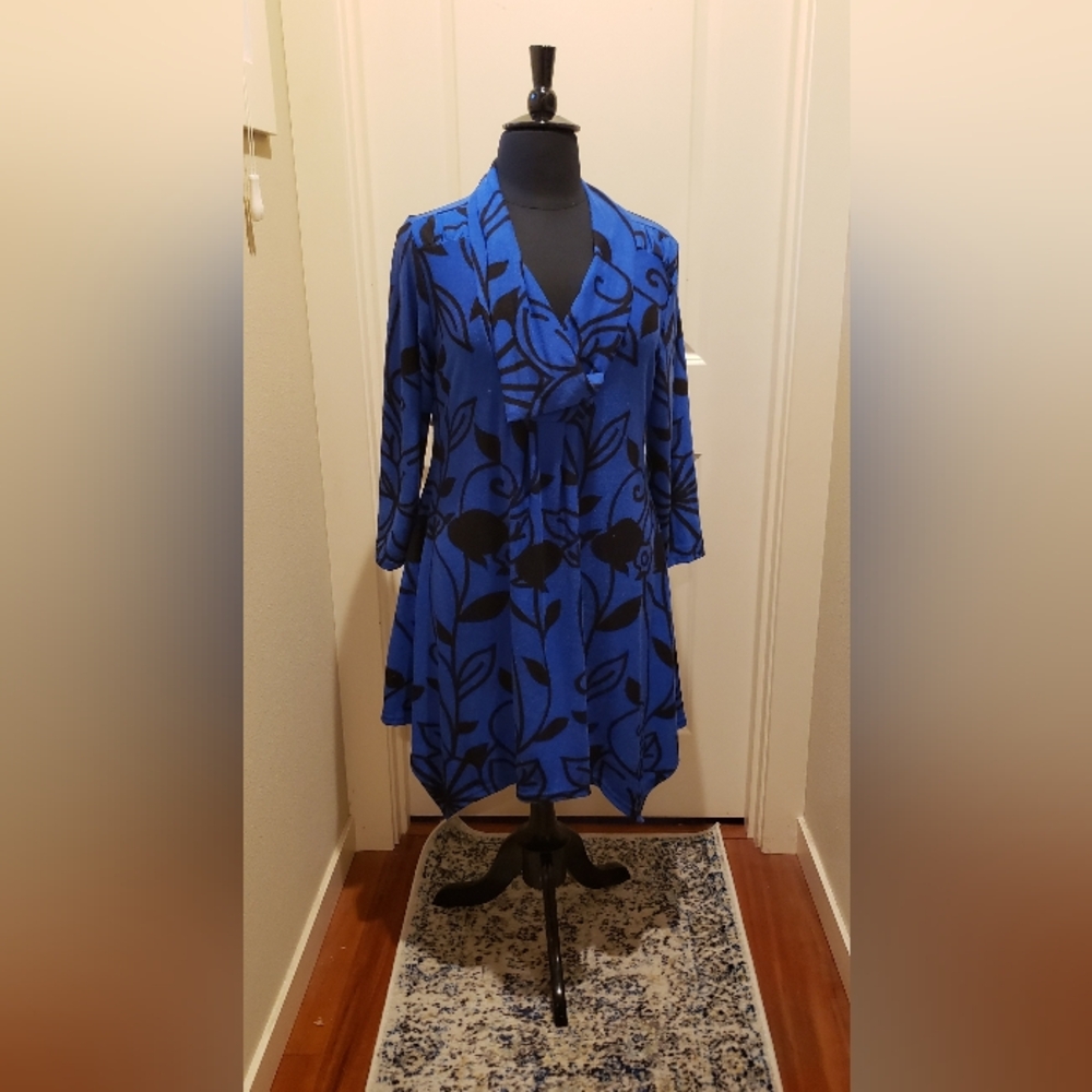Reborn Blue and Black Floral Long Sleeve Dress